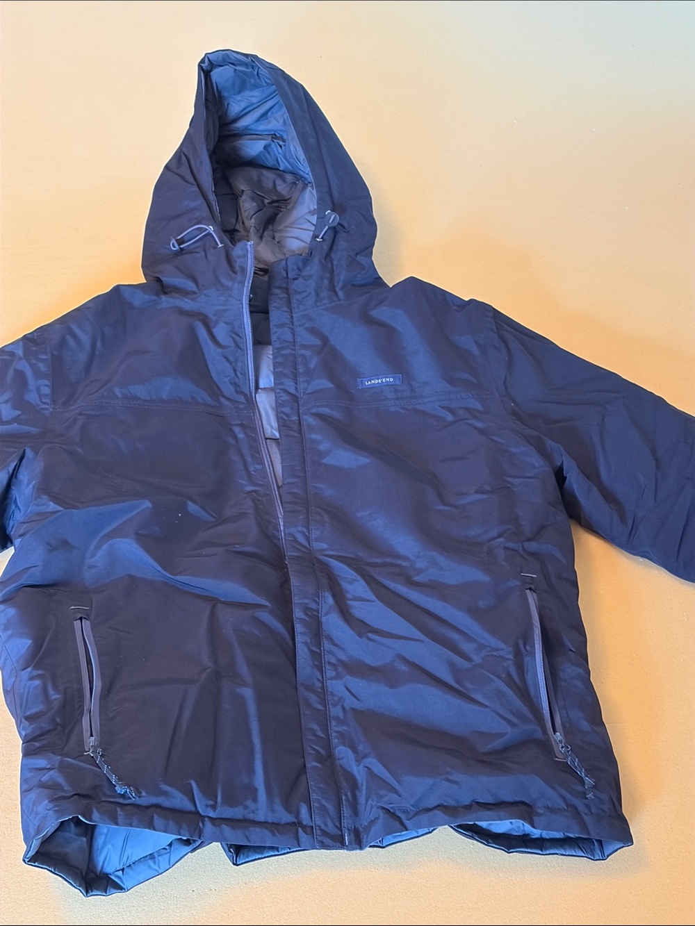 Lands' End Reversible Black/Gray Hooded Men's Puffer Jacket